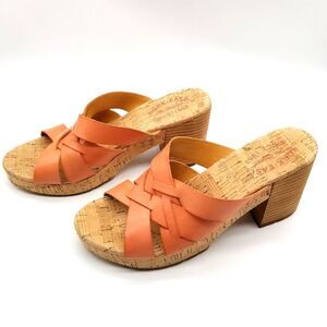 Kork-Ease Women Charis Block Heel Slide Sandals Size 11 Brown Leather